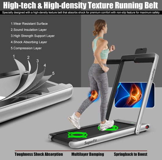 Goplus 2 in 1 Folding Treadmill, 2.25HP Superfit Under Desk Electric Treadmill, Installation-Free with Blue Tooth Speaker, Remote Control, APP Control and LED Display, Walking Jogging for Home Office- NEW OUT OF THE BOX!!!!