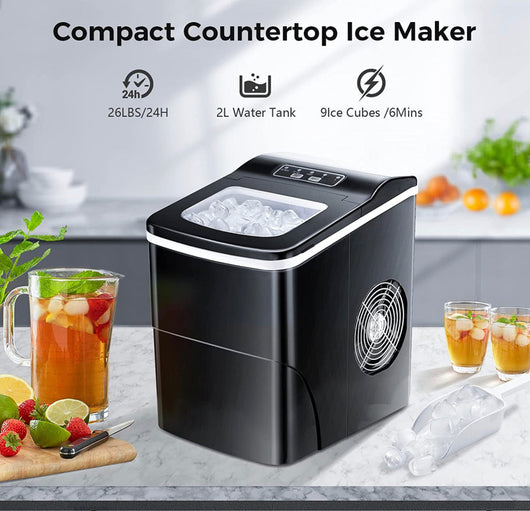 AGLUCKY Countertop Ice Maker Machine, Portable Ice Makers Countertop, Make 26 lbs ice in 24 hrs,Ice Cube Rready in 6-8 Mins with Ice Scoop and Basket (Black)- NEW OUT OF BOX!!!