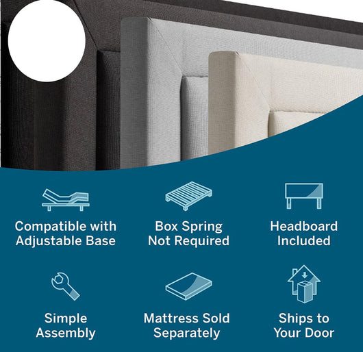 LUCID King Bed Frame with Headboard – Upholstered Platform Bed Frame – No Box Spring Needed – King Size Bed Frame with Headboard – Stone- NEW IN BOX!!!