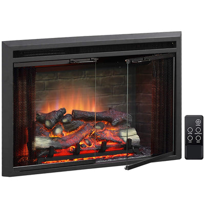 PuraFlame Klaus Electric Fireplace Insert with Fire Crackling Sound, Glass Door and Mesh Screen, 750/1500W, Black, 33 1/16 Inches Wide, 21 Inches High**New in box**