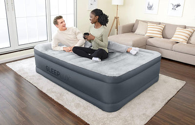 SLEEPLUX Queen Air Mattress | Supersoft Snugable Top, Extra Durable Tough Guard with Built-in Pillow | Raised 22" Airbed with Built in Pump + USB Charger, Grey (69093E)- new in box