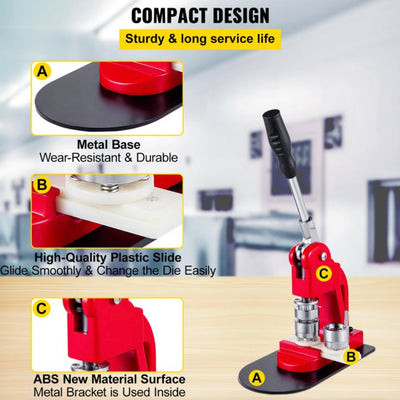 VEVOR Button Maker 1 inch Button Badge Maker 25 MM Pins Punch Press Machine 500 PCS Free Button Parts + Circle Cutter- NEW IN BOX!!!!