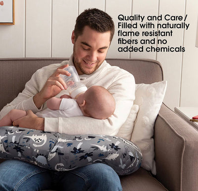 Boppy Nursing Pillow and Positioner—Original | Gray Dinosaurs with White, Black and Blue- BRAND NEW!!!