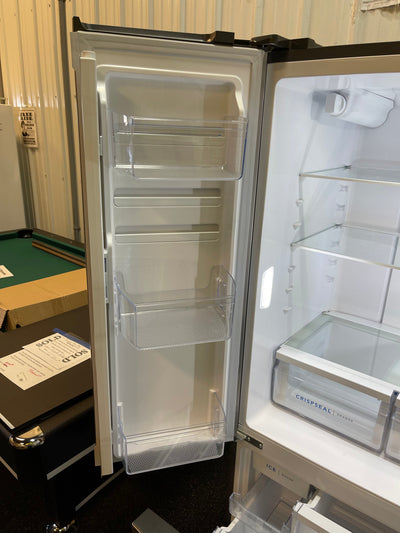 Frigidaire 17.6-cu ft Counter-depth French Door Refrigerator with Ice Maker (Brushed Steel) ENERGY STAR Item #4142878 Model #FRFG1723AV- scratch and dent unit - minor shipping cosmetic scratches- see pics please