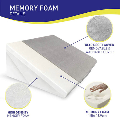 Bed Wedge Pillow - Memory Foam Top Adjustable 9&12 inch Folding Incline Cushion, for Legs and Back Support Pillow, (Grey)- NEW OUT OF BOX (VERY CLEAN!)