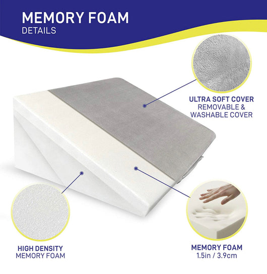 Bed Wedge Pillow - Memory Foam Top Adjustable 9&12 inch Folding Incline Cushion, for Legs and Back Support Pillow, (Grey)- NEW OUT OF BOX (VERY CLEAN!)