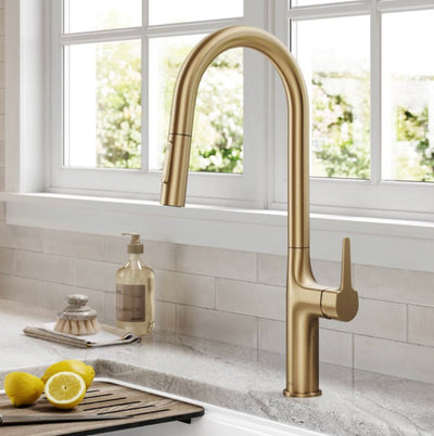 Kraus Oletto Tall Modern Pull-Down Single Handle Kitchen Faucet in Brushed Gold- NEW IN BOX!!!!