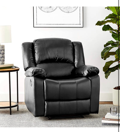 Relax A Lounger Warren Reclining Armchair, 35.5" W x 37.8" D x 39.4" H, Black! (NEW - HAS A MINOR TEAR FROM SHIPPING)