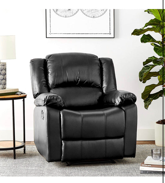 Relax A Lounger Warren Reclining Armchair, 35.5" W x 37.8" D x 39.4" H, Black! (NEW - HAS A MINOR TEAR FROM SHIPPING)