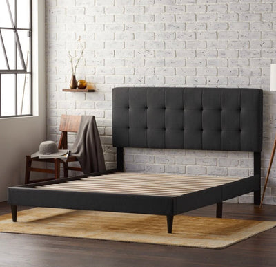 !!!HANDYMAN SPECIAL!!!! Rest Haven Upholstered Square Tufted Platform Bed, King, Charcoal (was a little dirty and not sure if all base pieces are there, Headboard is perfect though)