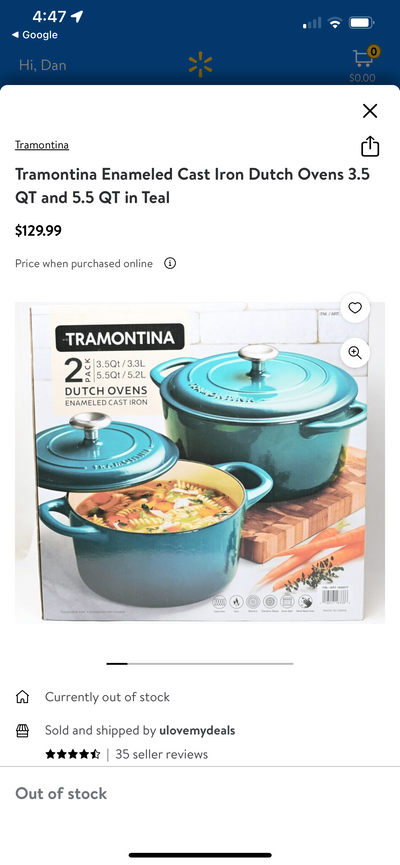 Tramontina Enameled Cast Iron Dutch Ovens 3.5 QT and 5.5 QT in Teal/ new in box
