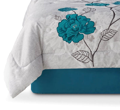 Mainstays 7-Piece Teal Roses Comforter Set, King, With Embroidered Applique Detail- NEW IN BAG!!!