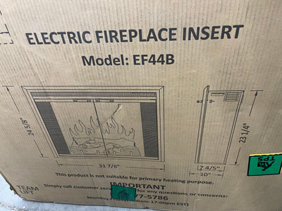 32” wide electric fireplace insert   brand new - but Salvage - log set was damaged in shipping- does not affect operation at all  includes multifunction remote control