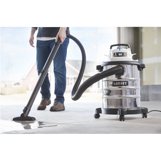 Hart 6-Gallon Stainless Steel Wet/Dry Vacuum with Cartridge Filter**New one replaced with different size wheel**