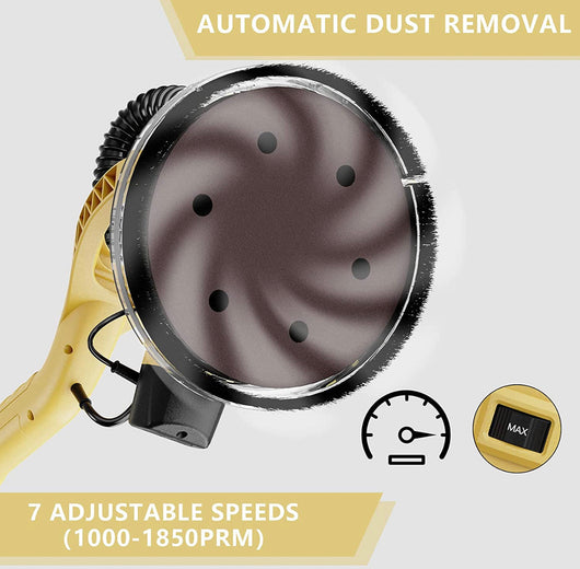 YATTICH Drywall Sander, Electric Motor Sander, 7 Variable Speed, 1000-1850RPM With LED Light, Extendable Handle, 12 Sanding Discs, with Automatic Dust Removal System and Carrying Bag, YT-917!  -Brand new in the box