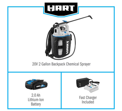 HART HGSP011H 20-Volt Cordless 2 Gallon Backpack Chemical Sprayer Kit (1) 2.0Ah Lithium-Ion Battery- BRAND NEW IN BOX!!!!