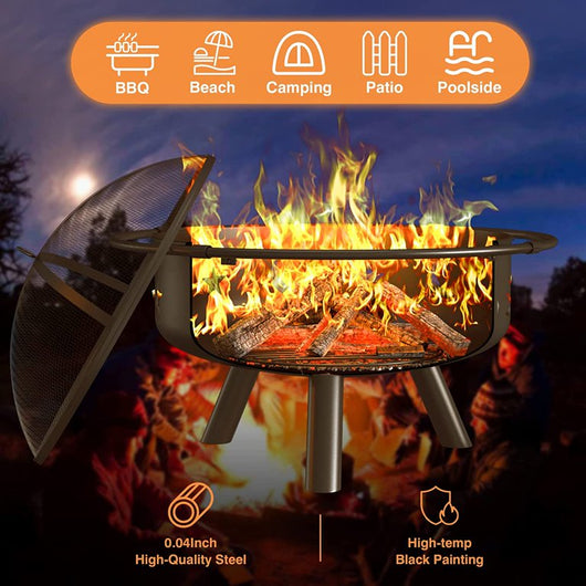 Yoleny 2in1 Fire Pit with Cooking Grate,32" Outdoor Fire Pits Wood Burning Firepit Steel BBQ Grill Fire Bowl for Outside Backyard Garden Bonfire Patio**New in Box**