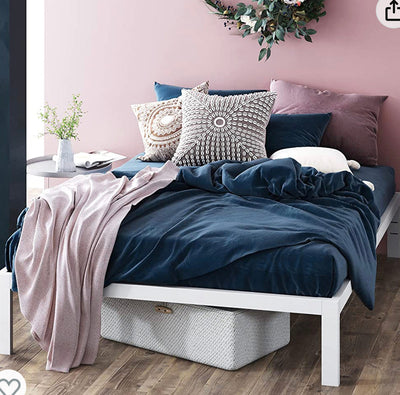 ZINUS Mia Metal Platform Bed Frame / Wood Slat Support / No Box Spring Needed / Easy Assembly, White, Queen- new in box