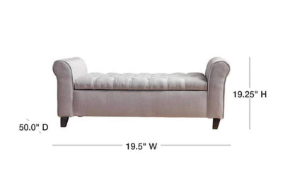 Noble House Light Gray Tufted Fabric Armed Storage Bench- NEW AND ASSEMBLED!!!!