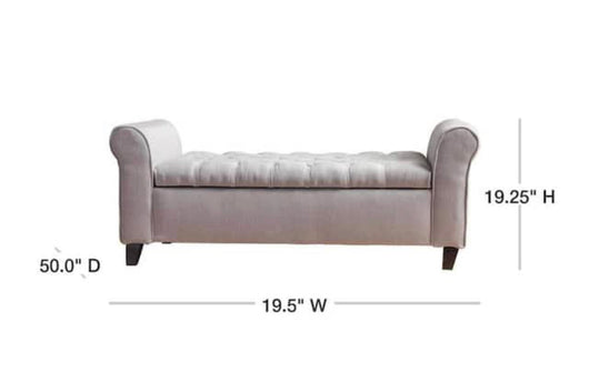 Noble House Light Gray Tufted Fabric Armed Storage Bench- NEW AND ASSEMBLED!!!!