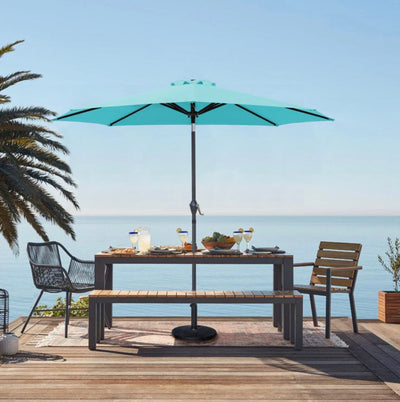 Lacoo 9' Blue Patio Umbrella Outdoor Market Table Umbrella with Push Button Tilt, 8 Sturdy Ribs- NEW IN BOX(minor dirt stain from shipping)