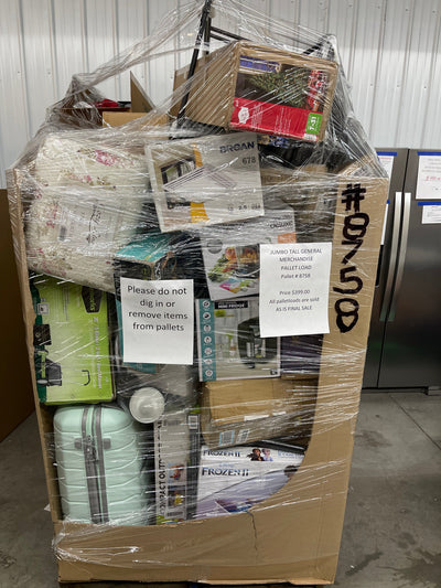 Jumbo liquidation pallet load number 8758  7 ft tall