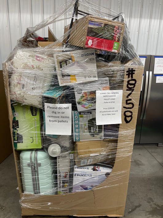 Jumbo liquidation pallet load number 8758  7 ft tall