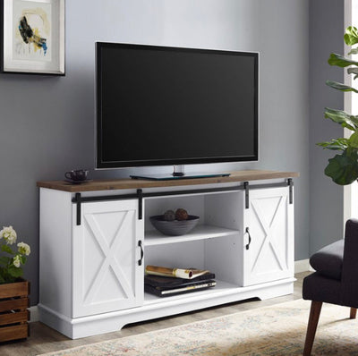 WE Furniture 58" Modern Farmhouse Wood TV Stand - White/Rustic Oak- NEW IN BOX!!!