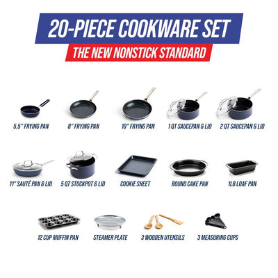 Blue Diamond Cookware 20pc Set, Blue**New In box**