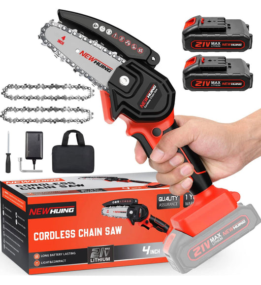 Mini Cordless Chainsaw Kit, Upgraded 4" One-Hand Handheld Electric Portable Chainsaw, 21V Rechargeable Battery Operated, for Tree Trimming and Branch Wood Cutting by New Huing!  -Brand new in the carry case