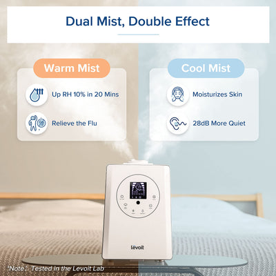 LEVOIT Humidifiers for Bedroom Large Room Home, 6L Warm and Cool Mist Ultrasonic Air Vaporizer for Plants and Whole House, Built-in Humidity Sensor, Essential Oil Diffuser, Whisper Quiet, Timer, White**New in box**