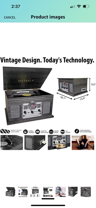 Victrola Nostalgic 6-in-1 Bluetooth Record Player & Multimedia Center with Built-in Speakers - 3-Speed Turntable, CD & Cassette Player, AM/FM Radio, Wireless Music Streaming, Grey wood!! NEW IN BOX!!