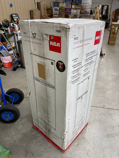 RCA RFR725 2 Door Apartment Size Refrigerator with Freezer, Stainless- new in box - scratch & dent