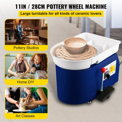 11" Electric Pottery Wheel Machine w/Manual Foot Pedal 16pcs Shaping Tools- NEW IN BOX