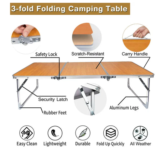 Natureasy Folding Camping Table with Carry Handle, 3 FT- NEW!!!