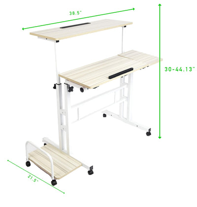 Mind Reader SDROLLXL-WHT Mobile Sitting, Standing Desk Rolling Reversible Home Office Laptop Workstation with Side Storage, Locking Wheels, X-Large, White**New in Box**