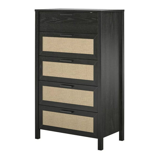 Queer Eye Wimberly 5 Drawer Dresser, Black Oak with Faux Rattan**New in box**