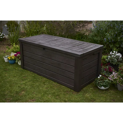 Keter Westwood Outdoor Storage 150 Gallon Resin Deck Box and Bench, Brown**New in box**