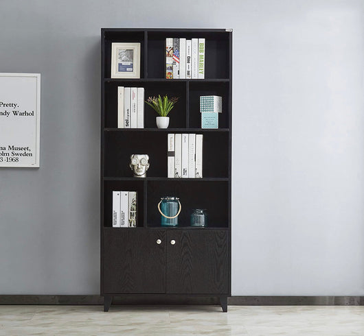 Mixcept Modern shelf with 2 doors 68 inches high, wooden shelf with 7 compartments for home office, black!  -Brand new in the box