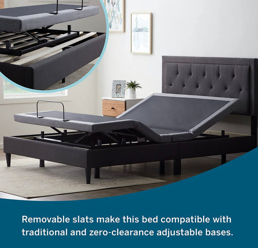 LUCID King Bed Frame with Headboard – Upholstered Platform Bed Frame – No Box Spring Needed – King Size Bed Frame with Headboard – Stone- NEW IN BOX!!!