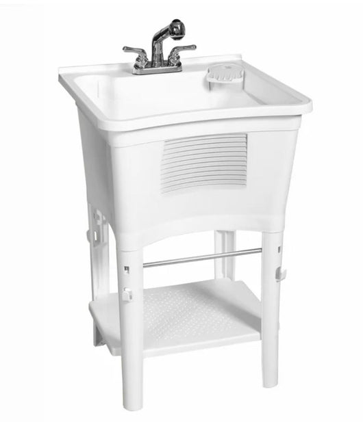 Zenna Home Ergo Tub Utility Sink with Pull-Out Faucet: Laundry Tub for Basement, Garage, Wash Room, in White- NEW OUT OF BOX!!!!