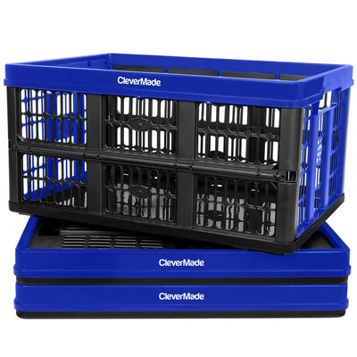 CleverMade Collapsible Grated Utility Crates, 12 Gal Royal Blue, 3 Pack