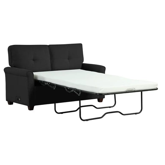 Lifestyle Solutions Anton Convertible Loveseat and Sleeper with USB Power, Black Linen Look**New and assembled,small hole from shipping**
