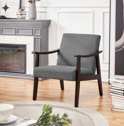 Yaheetech Modern Fabric Accent Armchair with Rubber Wood Legs, Dark Gray- NEW AND ASSEMBLED!!!