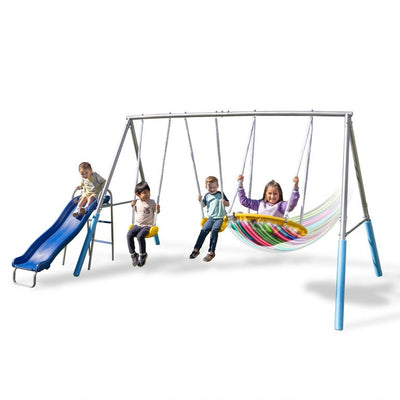 Sportspower Comet Metal Swing Set with LED Light Up Saucer Swing, 2 Swings & 5ft Slide**New in Box**
