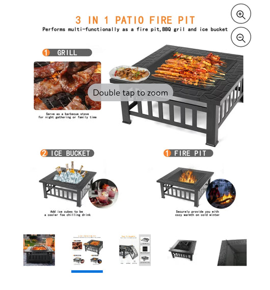 Fire Pits for Outside, 32" Wood Burning Fire Pit Tables with Screen Lid, Poker, Backyard Patio Garden Outdoor Fire Pit/Ice Pit/BBQ Fire Pit, Black- new in box