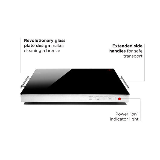 Chefman Stainless Steel & Glass Electric Warming Tray, Black, 21”x16”**New in Box**