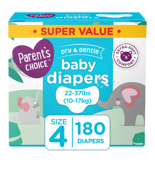 Parent's Choice Dry and Gentle Baby Diapers, Size 4, 180 Count (new in the box)