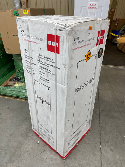 RCA RFR725 2 Door Apartment Size Refrigerator with Freezer, Stainless- new in box - scratch & dent