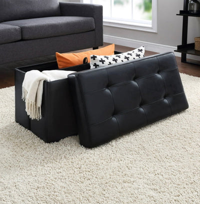 Mainstays Collapsible Storage Ottoman, Quilted Black Faux Leather- NEW OUT OF BOX!!!